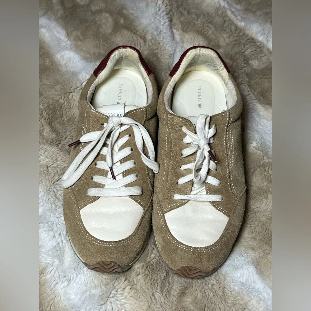 Birdies Suede Sneakers Tan Cream Burgundy Lace Up Comfort Casual Shoes, size 10 - Picture 1 of 10